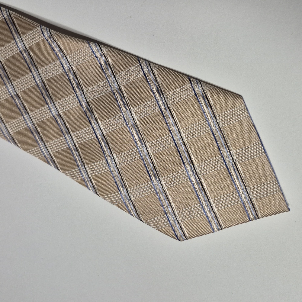 BELISSIMO SILK Tie Beige Checkered Plaid